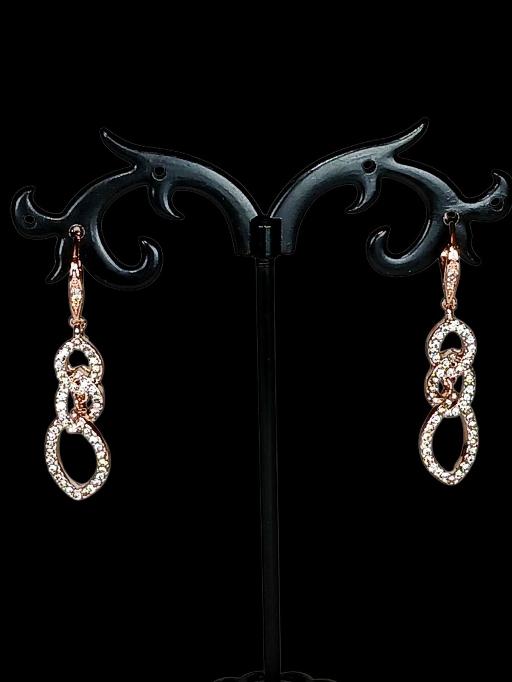Rose Gold Rhinestone Chain Link Drop Earrings Old Hollywood Romantic Coquette